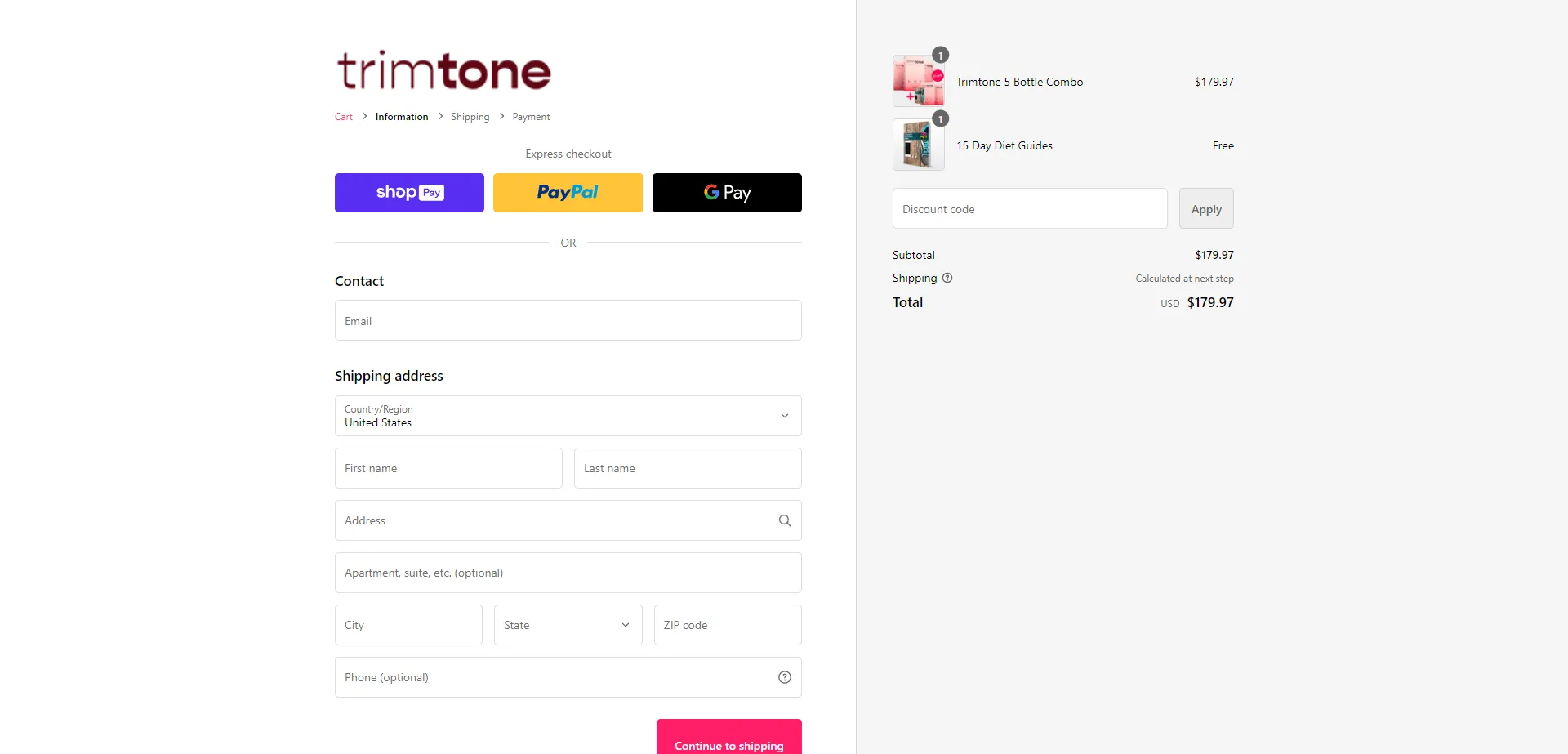 trimtone checkout page